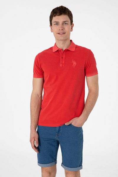 U.S. Polo Assn. Men's Slim Fit Polo Neck Red Washed Basic T-Shirt 50305995-Vr030