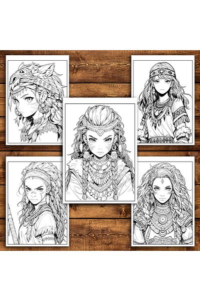 Legendary Gifts Anti-stress Coloring Book, 50 Illustrations, Anime Tribe Girls - Volume Ii, 106 Pages, Format: A5