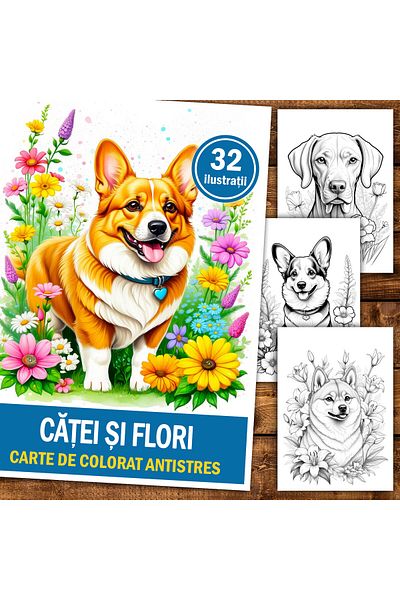 Legendary Gifts Anti-stress Coloring Book, 32 Illustrations Of Cats And Flowers, 70 Pages, Format: A5