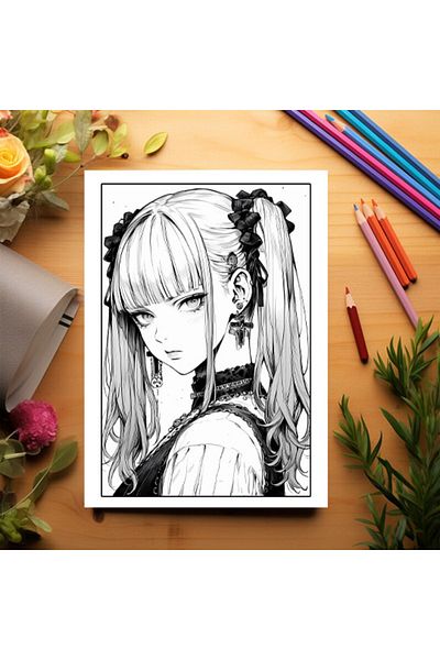 Legendary Gifts Anti-stress Coloring Book, 50 Illustrations, Anime Goth Girls, 106 Pages, Format: A5i