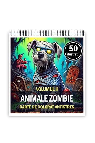 Legendary Gifts Carte de colorat antistres, 50 de ilustrații cu animale zombi - Volumul II, Format: 21x21cm,
