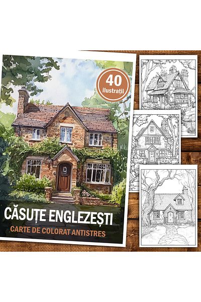 Legendary Gifts Anti-stress Coloring Book, 40 English Cottage Illustrations, 86 Pages, Format: A5