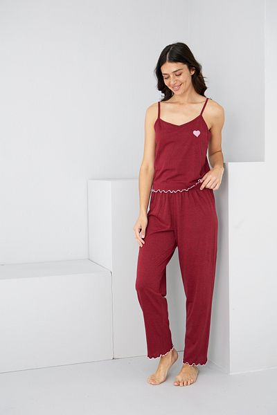 Siyah İnci Set de pijamale tricotate cu curea din frânghie brodate inimă burgundy7883