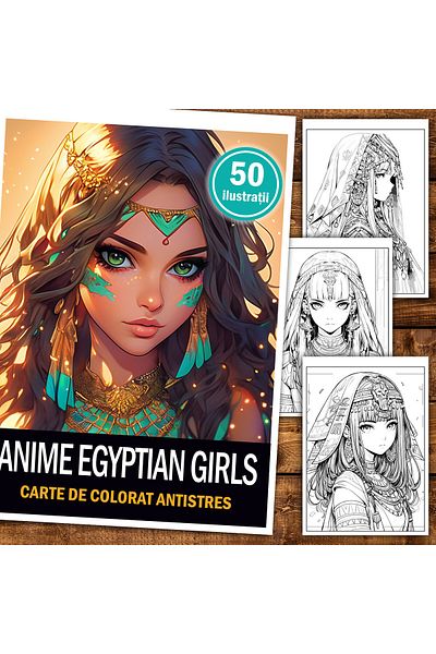 Legendary Gifts Anti-stress Coloring Book, 50 Illustrations, Anime Egyptian Girls, 106 Pages, Format: A5