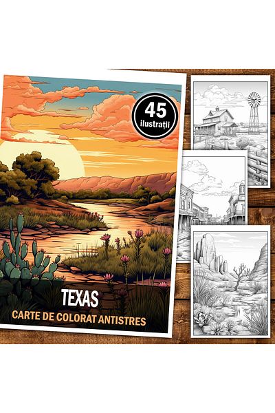 Legendary Gifts Anti-stress Coloring Book, 45 Texas Illustrations, 96 Pages, Format: A5