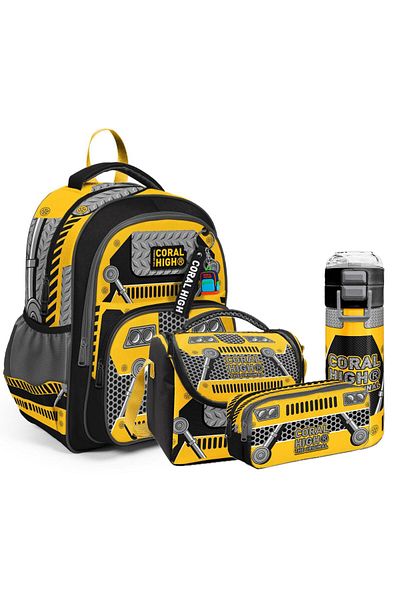 Coral High Set de 4 genți de școală cu model pentru copii (ghiozdan, suport pentru stilou, nutriție, sticlă de apă)