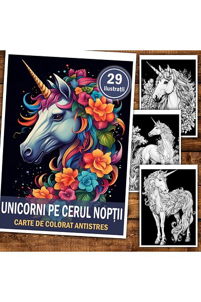 Legendary Gifts Anti-stress Coloring Book, 29 Illustrations Unicorns In The Night Sky, 64 Pages, Format: A5