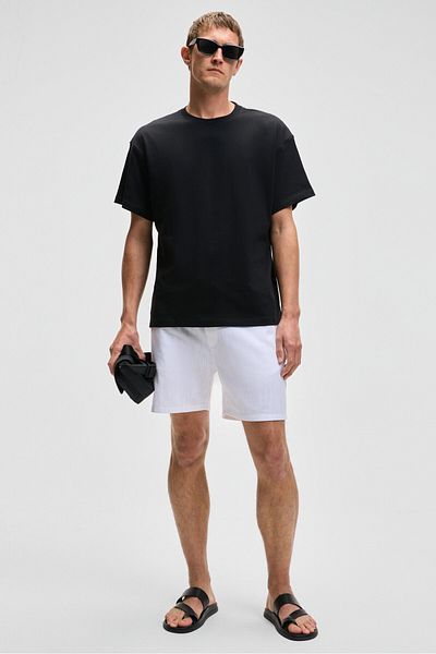 GRIMELANGE Feon Men's Oversize Wide Cut 100% Organic Cotton Thick Textured Round Neck Black T-Shirt