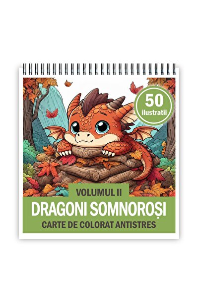Legendary Gifts Carte de colorat antistres, 50 de ilustrații Dragoni Somnoroși - Volumul II, Format: 21x21cm,