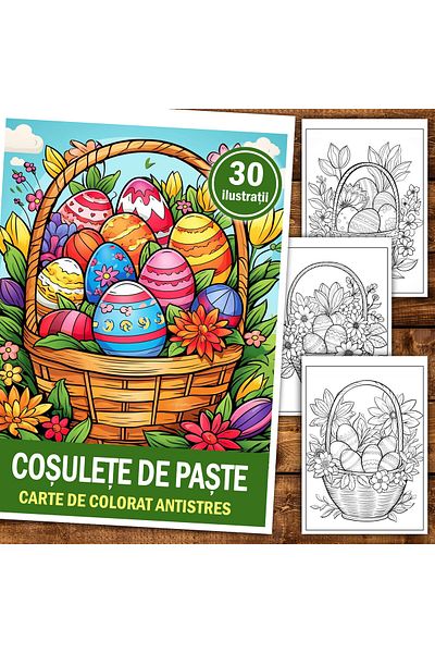Legendary Gifts Anti-stress Coloring Book, 30 Easter Baskets Illustrations, 106 Pages, Format: A5