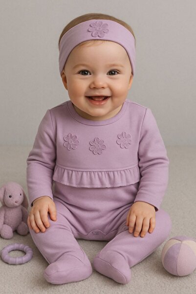 Annora Lila Çiçekli Kız Bebek Tulumu