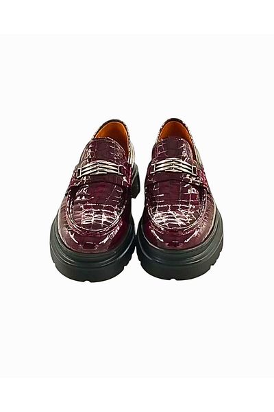Oneka Shoes 130824Lktr987 Men's Casual Loafer Kilim Buckle Burgundy Crocodile Patent Leather