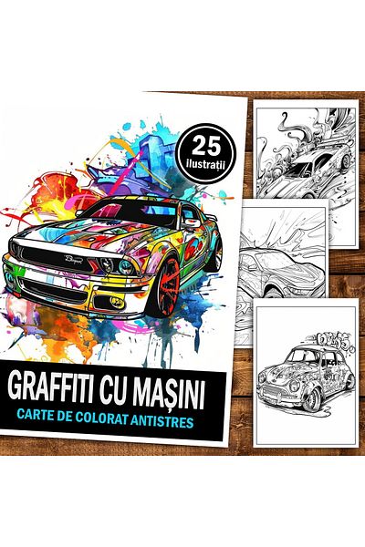 Legendary Gifts Anti-stress Coloring Book, 25 Illustrations, Graffiti With Cars, 56 Pages, Format: A5