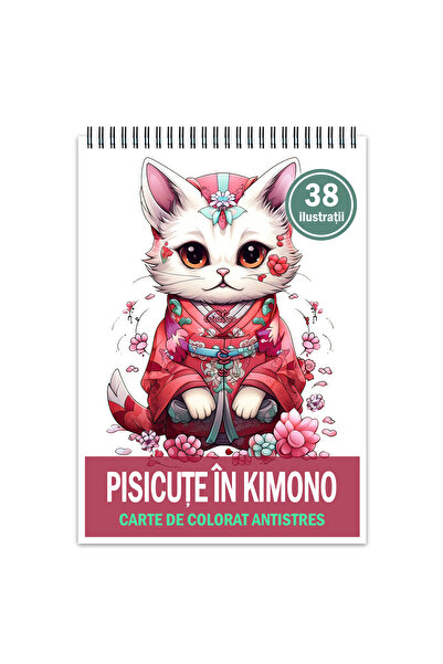 Legendary Gifts Carte de colorat antistres, 38 de ilustrații, pisoi în kimono, 82 de pagini, format: A5