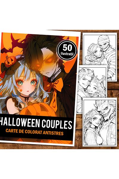 Legendary Gifts Anti-stress Coloring Book, 50 Illustrations, Anime Halloween Couples, 106 Pages, Format: A5