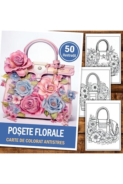 Legendary Gifts Anti-stress Coloring Book, 50 Floral Bags Illustrations, 106 Pages, Format: A5
