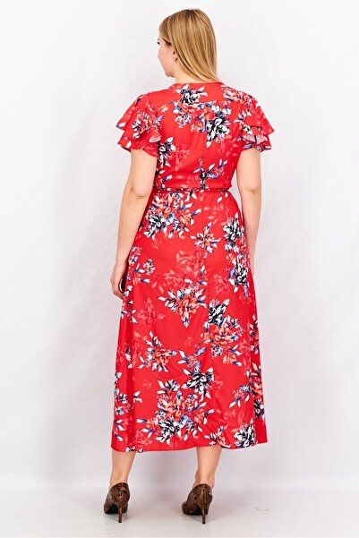 French Connection Women Floral Print Side Slit Midi Casual Dress, Red Combo