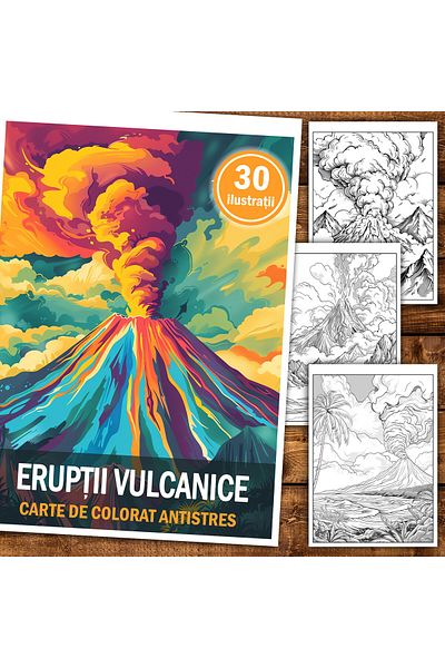 Legendary Gifts Anti-stress Coloring Book, 30 Illustrations Volcanic Eruptions, 66 Pages, Format: A5