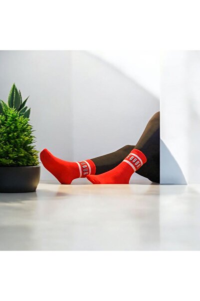 çorapmatik Tek'li %100 Pamuklu Kudur Yazılı Kırmızı Renk Tenis Çorap