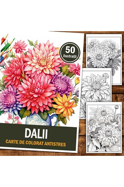 Legendary Gifts Coloring Book For Relaxation And Anti-stress, 50 Illustrations, Dahlias, 106 Pages, Format: A5