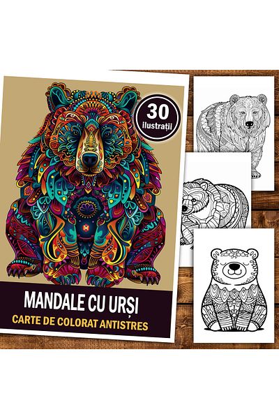 Legendary Gifts Anti-stress Coloring Book, 30 Illustrations Mandalas With Bears, 66 Pages, Format: A5