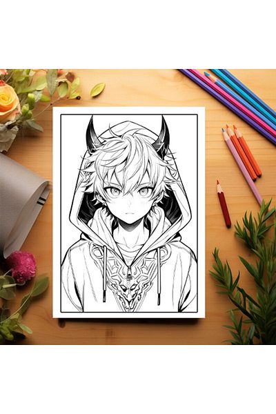 Legendary Gifts Adult Coloring Book, 50 Illustrations, Anime Devil Boys, 106 Pages