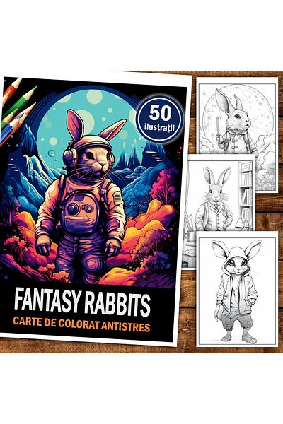 Legendary Gifts Anti-stress Coloring Book, 50 Illustrations, Fantasy Rabbits, 106 Pages, Format: A5