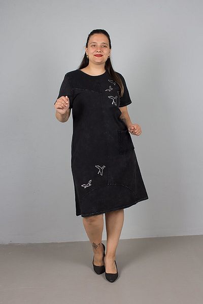 Truva XXL Large Size Washed Cotton Black Dress – Butterfly Stone Printed
