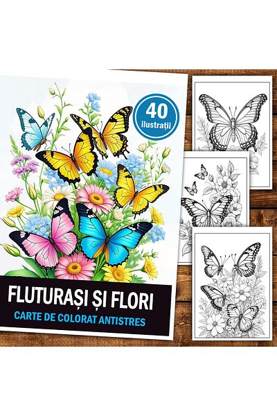 Legendary Gifts Anti-stress Coloring Book, 40 Illustrations Butterflies And Flowers, 96 Pages, Format: A5