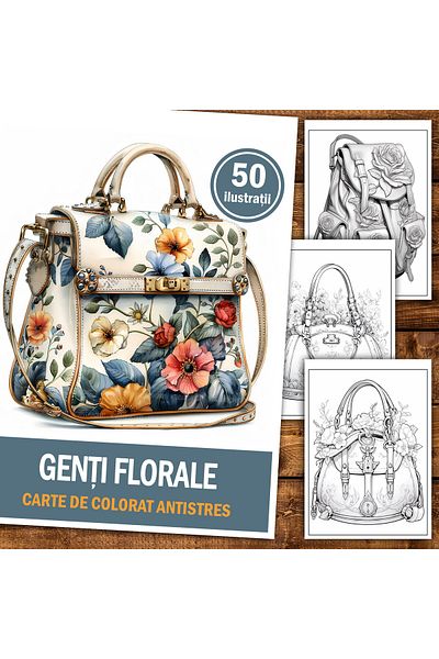 Legendary Gifts Anti-stress Coloring Book, 50 Floral Bags Illustrations, 106 Pages, Format: A5