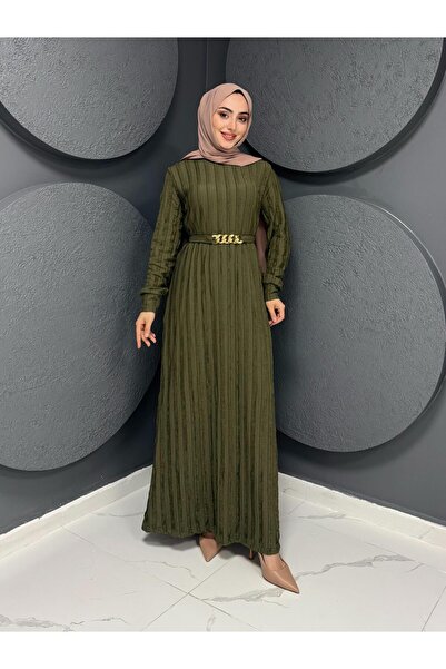 MODAEFA Fitilli Bisiklet Yaka Tesettür Elbise