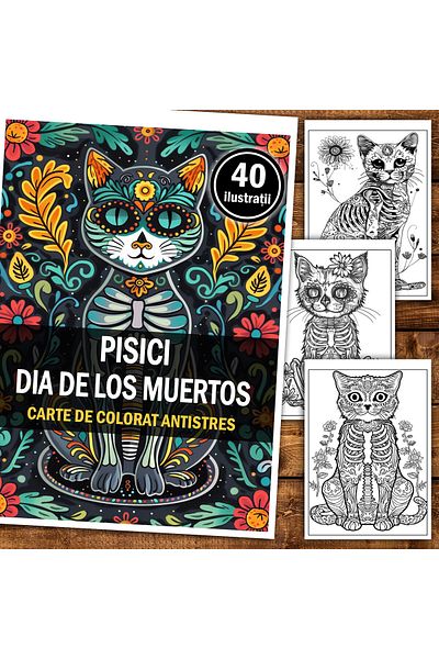 Legendary Gifts Anti-stress Coloring Book, 40 Illustrations Cats Dia De Los Muertos, 86 Pages, Format: A5