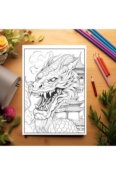 Legendary Gifts Coloring Book, 50 Illustrations, Asian Dragons, 106 Pages, Format: A5
