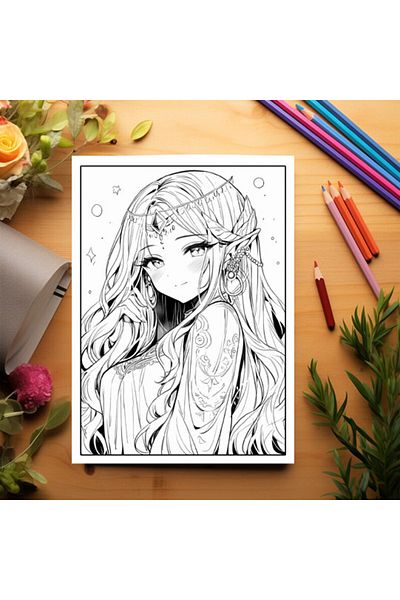 Legendary Gifts Adult Coloring Book, 50 Illustrations, Anime Elves Girls, 106 Pages, Format: A5