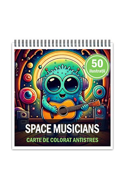 Legendary Gifts Carte de colorat antistres, 50 de ilustrații adorabile cu muzicieni spațiali, format: 21x21cm,