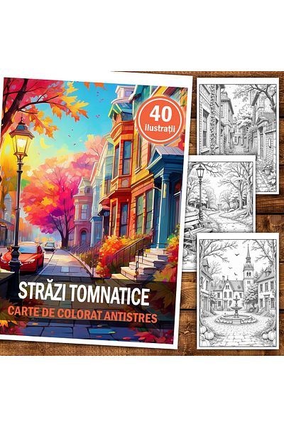 Legendary Gifts Anti-stress Coloring Book, 40 Autumn Streets Illustrations, 86 Pages, Format: A5