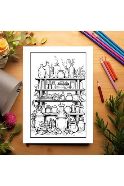 Legendary Gifts Coloring Book, 50 Illustrations, Magic Potions, 106 Pages, Format: A5