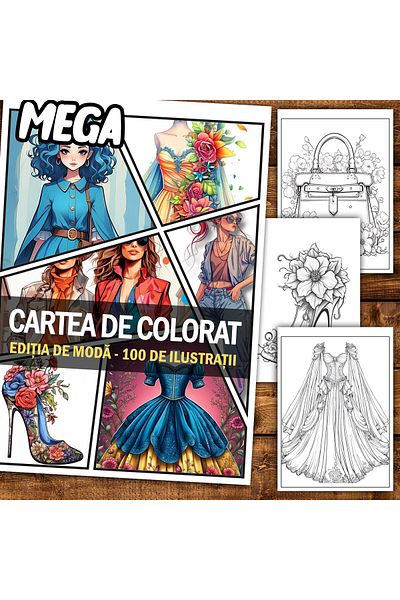 Legendary Gifts Mega Anti-stress Coloring Book, 100 Illustrations, Fashion Edition, 206 Pages, Format: A5