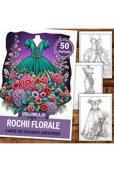 Legendary Gifts Anti-stress Coloring Book, 50 Illustrations, Floral Dresses - Volume Iii, 106 Pages, Format: A5