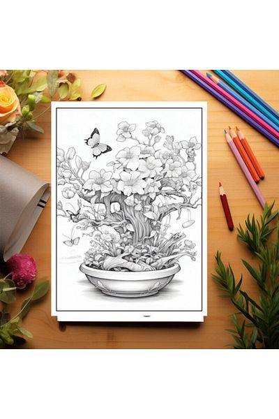 Legendary Gifts Coloring Book For Adults, 50 Illustrations, Bonsai, 106 Pages, Format: A5