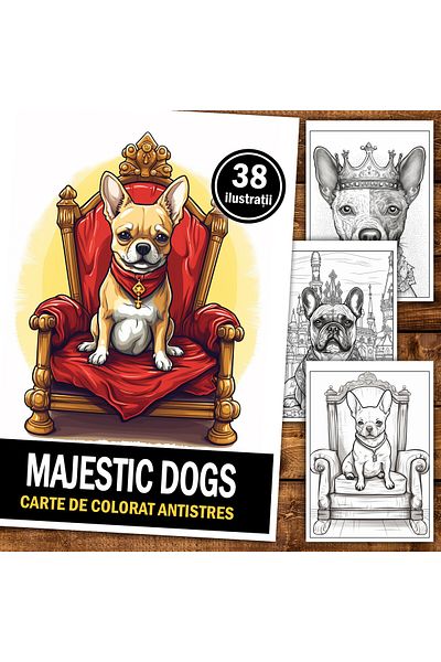 Legendary Gifts Anti-stress Coloring Book, 38 Illustrations, Majestic Dogs, 82 Pages, Format: A5