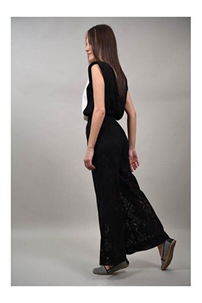 Y TWO WOMEN PANTALONI LUNGI SEMITRANSPARENTI CU BRODERIE SOGNANTE Negru M-L