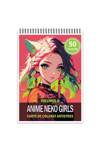 Legendary Gifts Anti-stress Coloring Book, 50 Illustrations, Anime Neko Girls - Volume Ii, 106 Pages, Format: A5