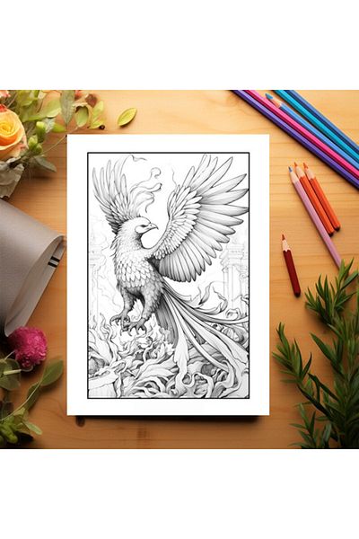 Legendary Gifts Coloring Book, 50 Illustrations, Phoenix Birds, 106 Pages, Format: A5