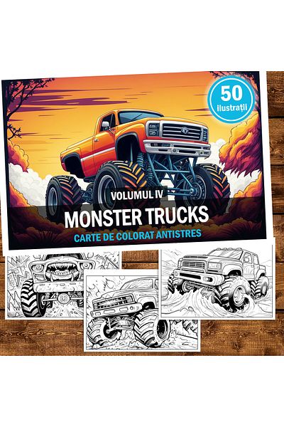 Legendary Gifts Anti-stress Coloring Book, 50 Illustrations, Monster Trucks - Volume Iii, 106 Pages, Format: A5