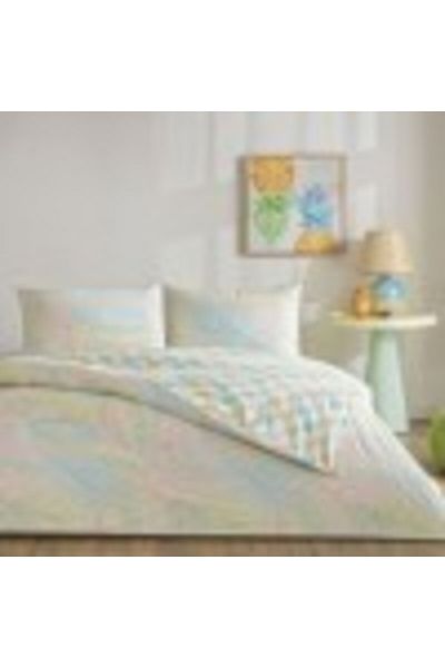 Taç Double bed linen with elastic 100% cotton ranforce, duvet cover sheet 200x220cm, palm leaves, TA