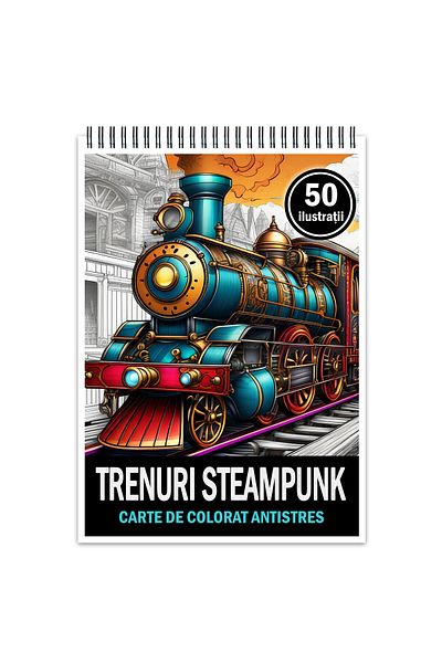 Legendary Gifts Anti-stress Coloring Book, 50 Illustrations, Steampunk Trains, 106 Pages, Format: A5