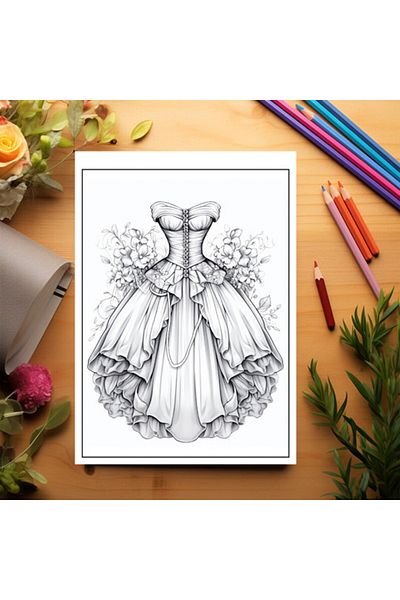 Legendary Gifts Anti-stress Coloring Book, 50 Illustrations, Floral Dresses, 106 Pages, Format: A5