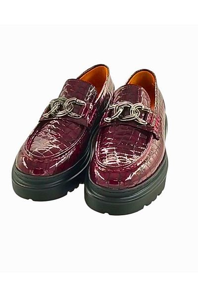 Oneka Shoes 130824Lktr988 Men's Casual Loafer Ring Buckle Burgundy Crocodile Patent Leather