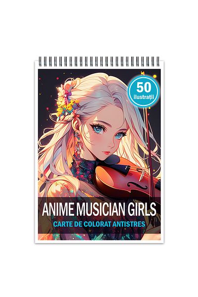 Legendary Gifts Anti-stress Coloring Book, 50 Illustrations, Anime Musician Girls, 106 Pages, Format: A5